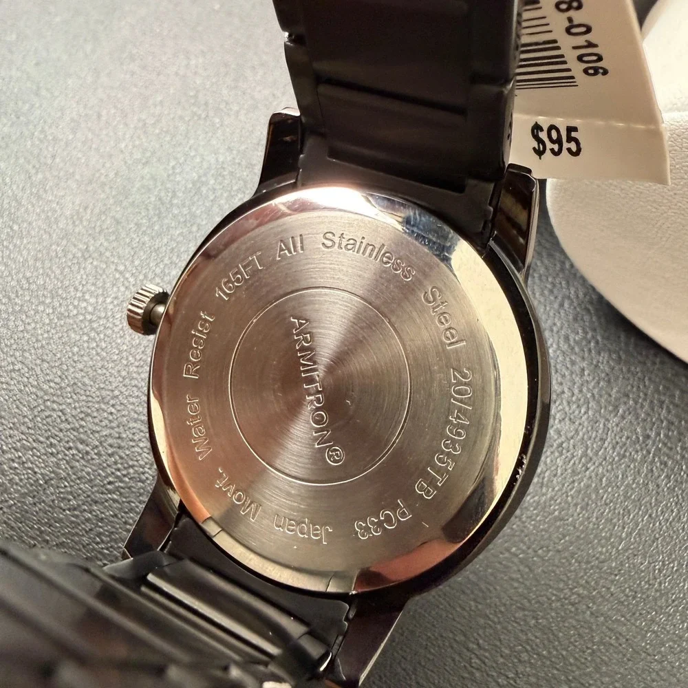 MSRP $95 Armitron Mens 20/4935TB Day/Date Black/Silver‎ Tone Bracelet Watc